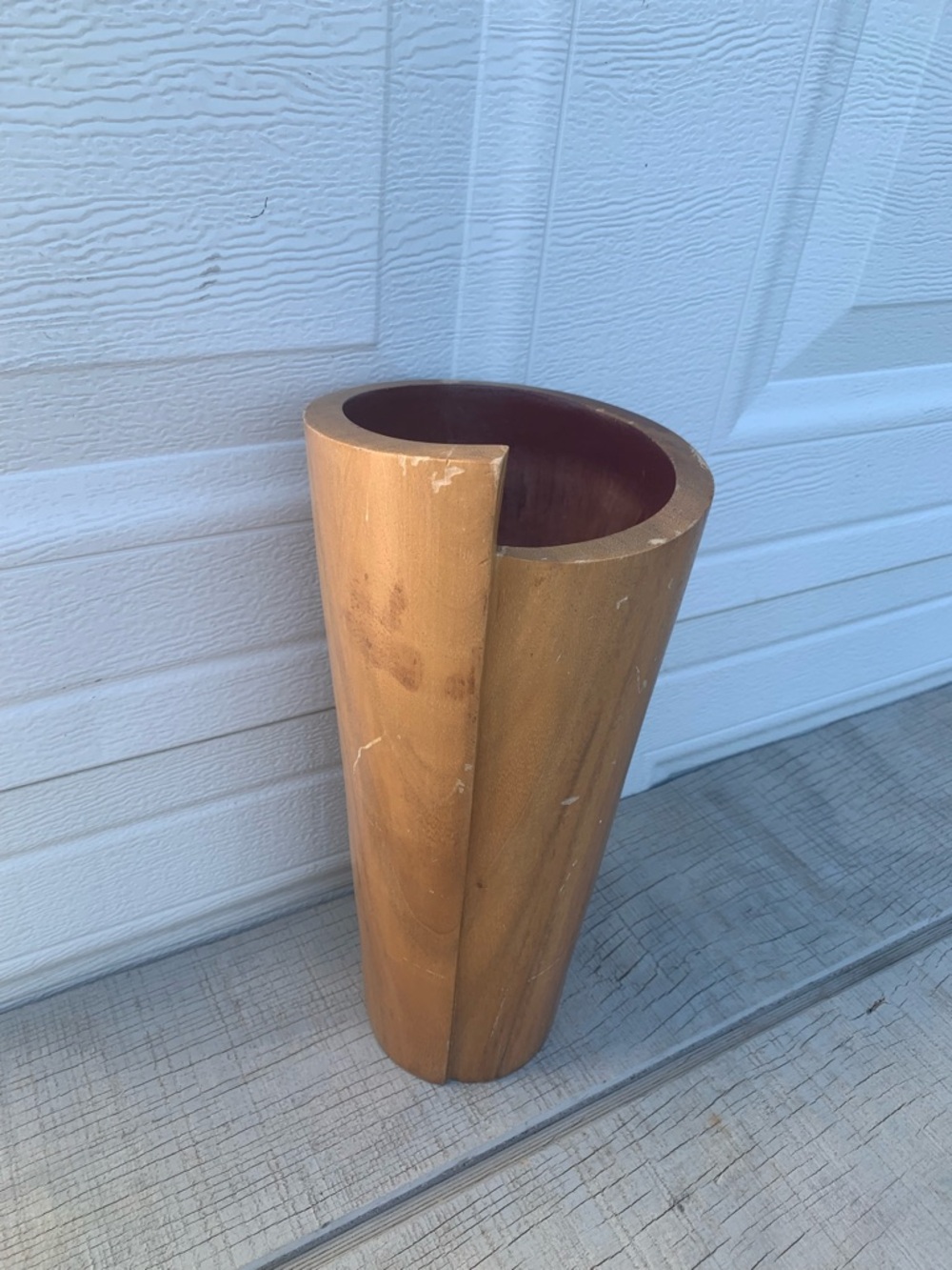 Maganda Wood Vase by Crate & Barrel 12” Mid-Century Scandinavian Decor spiraled